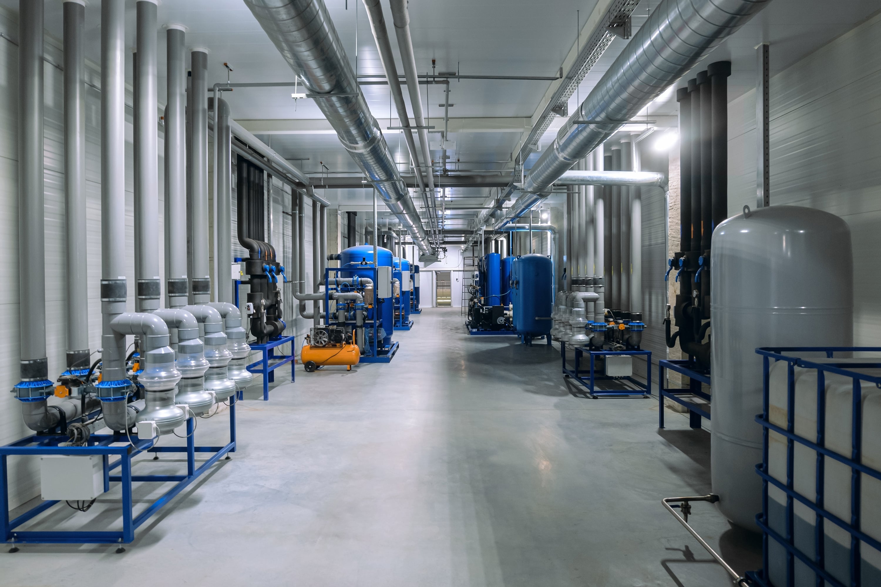 neat and organized factory floor with compressed air equipment